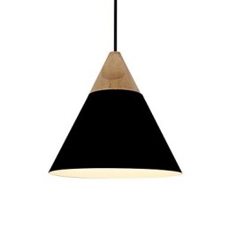 Lámpara colgante mini de cono artístico, 1 luz, acabado moderno y sencillo, aluminio y madera en negro, blanco y amarillo.