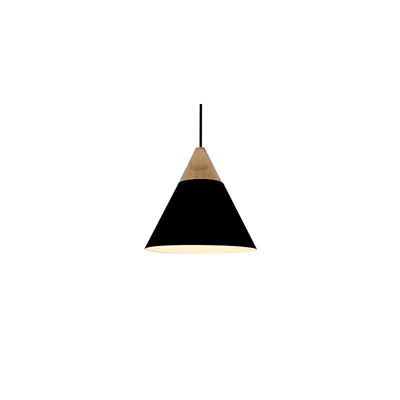 Lámpara colgante mini de cono artístico, 1 luz, acabado moderno y sencillo, aluminio y madera en negro, blanco y amarillo.