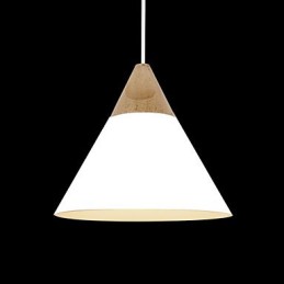 Lámpara colgante mini de cono artístico, 1 luz, acabado moderno y sencillo, aluminio y madera en negro, blanco y amarillo.