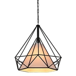 Lámpara colgante mini Diamond, 1 luz, moderna simplicidad, acabado en blanco y negro, de acero al carbono y tela.