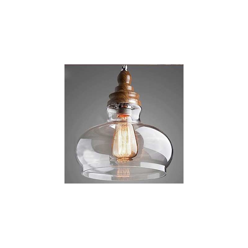 Lámpara colgante de cristal de madera estilo vintage (diámetro de 24 cm)