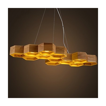 Lámpara de araña de diseño con individualidad artística, lámparas sencillas de madera con forma de panal Lámpara de araña de diseño con individualidad artística, lámparas sencillas de madera con forma de panal